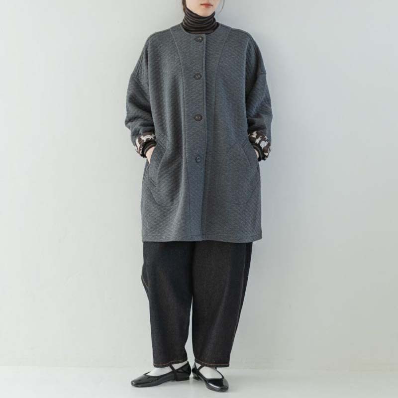 sosotto コットンキルトノーカラーコート /CH04